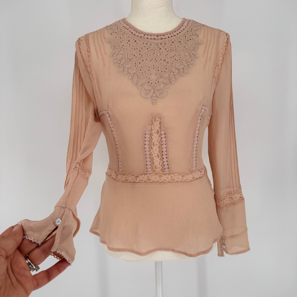 Victoria's Secret Sheer Lace Blouse Womens Sz 0 Pink Romantic Coquette Fairycore